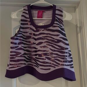 Queen of sparkles purple sequin tiger top